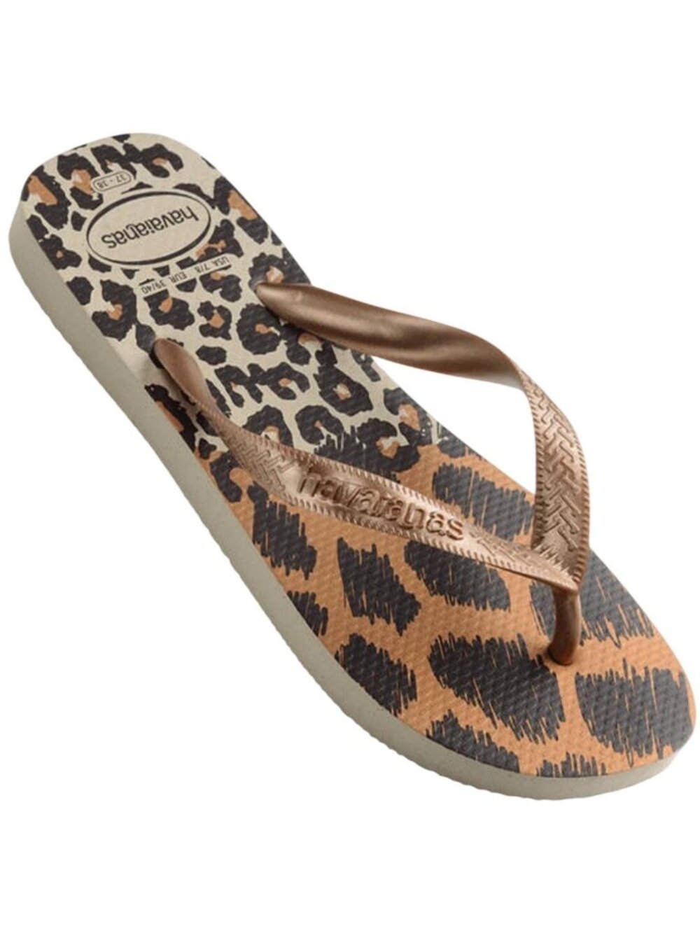 Havaianas Leopard Animal Print Bronze Metallic Flip Flops Sandals Size 39-40 New